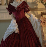 Burgundy A-Line V-Neck Velvet Vintage Long Prom Dresses HZ1024