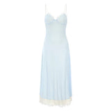 Elegant Blue Spaghetti Strap Lace Trim Ball Gown Evening Gown HZ1024