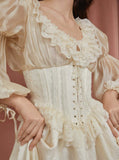 Vintage Ivory Puff Sleeve Lace Long Sleeve Dress HZ1024