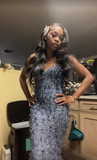 Charming Blue Mermaid Off Shoulder Floor Length Ball Gown Evening Dress HZ1024