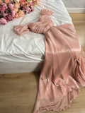 Elegant pink A-line strapless front slit floor-length ball gown evening dress HZ1024