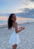 Simple White A-line Off-the-shoulder Sleeveless Strapless Short Homecoming Dress HZ1024