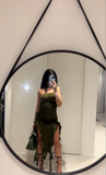 Green Irregular Hem Strapless Ruffled Slit Prom Dress Homecoming Dress HZ1024