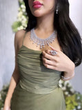 Elegant Green A-line Slit Spaghetti Strap Long Formal Prom Dress Evening Gown HZ1024