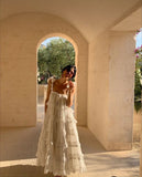 White sleeveless halter ruffled maxi dress HZ1024