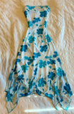 Gorgeous Blue Printed Strapless Sleeveless Chiffon Short Prom Gown Party Dress HZ1024