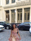 Vintage Printed Chiffon V Neck Irregular Skirt Mini Party Dress Homecoming Dress HZ1024