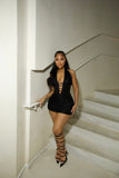 Sexy Black Halter Neck Deep V Neck Mini Party Dress Prom Dress HZ1024