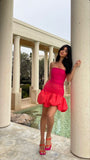 Sweet Pink Puff Skirt Strapless Tulle Mini Birthday Party Dress Homecoming Dress HZ1024
