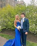 Spaghetti Strap Lace Sleeveless Backless Satin Long Formal Mermaid Ball Gown Bridesmaids HZ1024