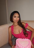 Pink Low Neck Ruffle Irregular Skirt Backless Short Prom Dress Birthday Party Dress HZ1024