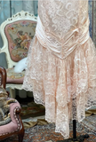 Sweetheart Pink Strapless Satin Bow Lace Long Prom Dress Evening Gown HZ1024
