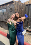 Navy Spaghetti Strap Satin Slit Prom Dress Bridesmaid Dress HZ1024