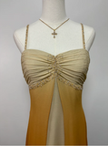 Vintage A-line Spaghetti Strap Beaded Chiffon Long Prom Dress Evening dress HZ1024