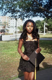 Elegant Black Strap Mini Graduation Gown Homecoming Dress HZ1024