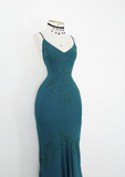 Vintage Strapless V-Neck Beaded Mermaid Chiffon Prom Dress Evening Dress HZ1024