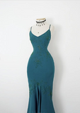 Vintage Strapless V-Neck Beaded Mermaid Chiffon Prom Dress Evening Dress HZ1024