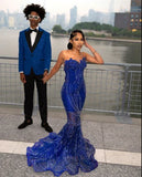 Gorgeous Sapphire Blue Sweetheart Neck Sleeveless Mermaid Floor-length Prom Dress Evening Dress HZ1024