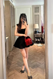 Simple Black Square Collar Design A-line Sleeveless Spaghetti Strap Puffy Dress HZ1024
