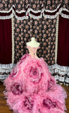 Pink 3D Flower Tulle Beaded Quinceanera Dress Evening Ball Gown HZ1024
