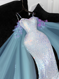 Vintage Shiny Sequined Sweetheart Spaghetti Strap Design Mermaid Prom Dress Evening Dress HZ1024