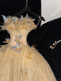 Gorgeous Shiny Yellow Sequin Beaded 3D Butterflies A-Line Floor-length Evening Dress Prom Dresses HZ1024