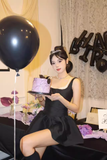 New Fashion Fake Two-piece Dress Design Black A-line Sleeveless Spaghetti Strap Dress HZ1024