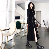 Vintage Hooded Strappy Top Design A-line Sleeveless Spaghetti Strap Split Dress HZ1024