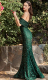 Vintage Shiny Beaded Mermaid Prom Dress One Shoulder Evening Dress Long Formal Dress HZ1024