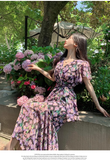 New Fashion Floaral Design V-neck Short Sleeves Mermaid Slim Long Dress HZ1024