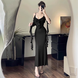 New Simple Fashion Black Brown Slim-fit Spaghetti Strap Dress HZ1024