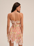 Vintage Lace Floral Spaghetti Strap Ruffled Hem Design A-line Party Dress HZ1024