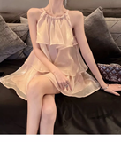 Fashion Champagne Tulle Sleeveless Tiered Homecoming Dress HZ1024