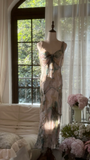 Vintage Sparkling Spaghetti Strap Backless Sweetheart Design Romantic Chiffon Evening Dress Prom Dress HZ1024