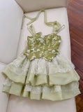 New Fashion Olive Green Mesh Lace Sequined Short Prom Dress, A-line Homecoming Dress HZ1024