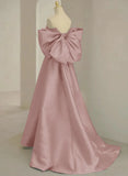 Pink Off Shoulder Satin Long Simple Party Dress, Pink Satin Evening Dress HZ1024