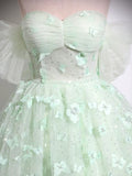 Green Tulle Floor Length Formal Dress, Beautiful A-Line Off the Shoulder Evening Dress HZ1024