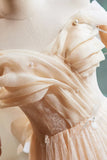 Champagne Tulle Floor Length Prom Dress, A-Line Sleeveless Backless Evening Party Dress HZ1024