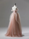 Pink Tulle Lace Long Prom Dress, Beautiful A-Line Evening Party Dress HZ1024