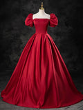 Burgundy Satin Off the Shoulder Formal Dress, A-Line Burgundy Evening Dress HZ1024