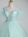 Beautiful Tulle Sequins Long Ball Gown, A-Line Tulle Sweet 16 Dress HZ1024