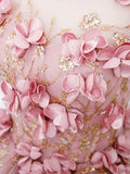 Pink Tulle Long Prom Dress with Flowers, Beautiful A-Line Sweet 16 Dress HZ1024