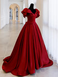 Burgundy Satin Long Prom Dress, A-Line Evening Party Dress HZ1024