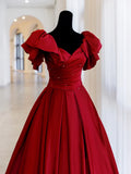 Burgundy Satin Long Prom Dress, A-Line Evening Party Dress HZ1024