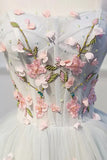 Lovely Strapless Tulle Lace Knee Length Prom Dress, A-Line Party Dress HZ1024