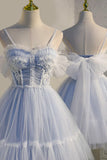 Cute Spaghetti Strap Lace Short Party Dresses, A-Line Evening Dresses HZ1024