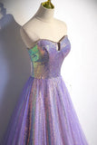 Purple Strapless Sequins Floor Length Prom Dress, A-Line Formal Dress HZ1024