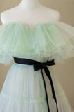 Green Tulle Floor Length Prom Dress, A-Line Off Shoulder Evening Dress HZ1024