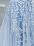 Blue Sweetheart Neck Lace Floor Length Prom Dress, Lovely Blue Evening Dress HZ1024
