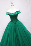 Green Tulle Long A-Line Ball Gown, Off the Shoulder Evening Dress HZ1024